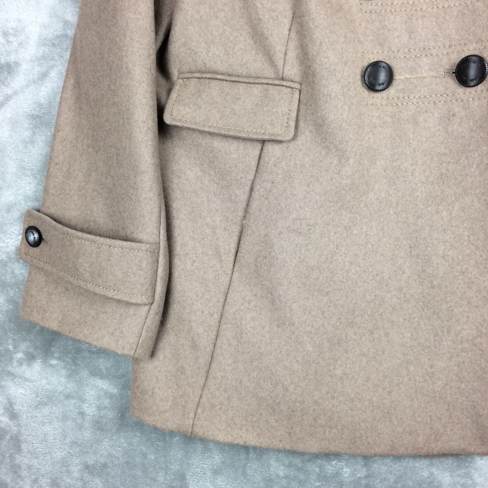 Calvin Klein Pea Coat Women 14 Tan Wool Blend Double Breasted Preppy Military - Picture 4 of 15